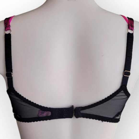 Agent Provocateur Maddy Balconette Bra Fuchsia Black Lace Silk Satin 34C - Picture 7 of 15